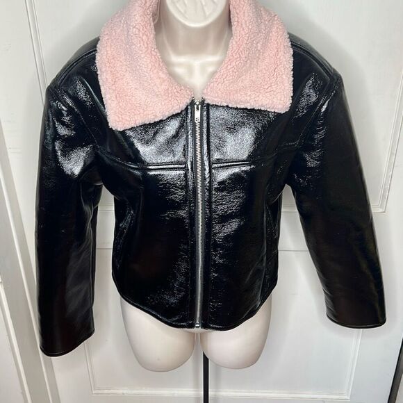 London Crew Faux Leather Pink Sherpa Jacket - Picture 6 of 6